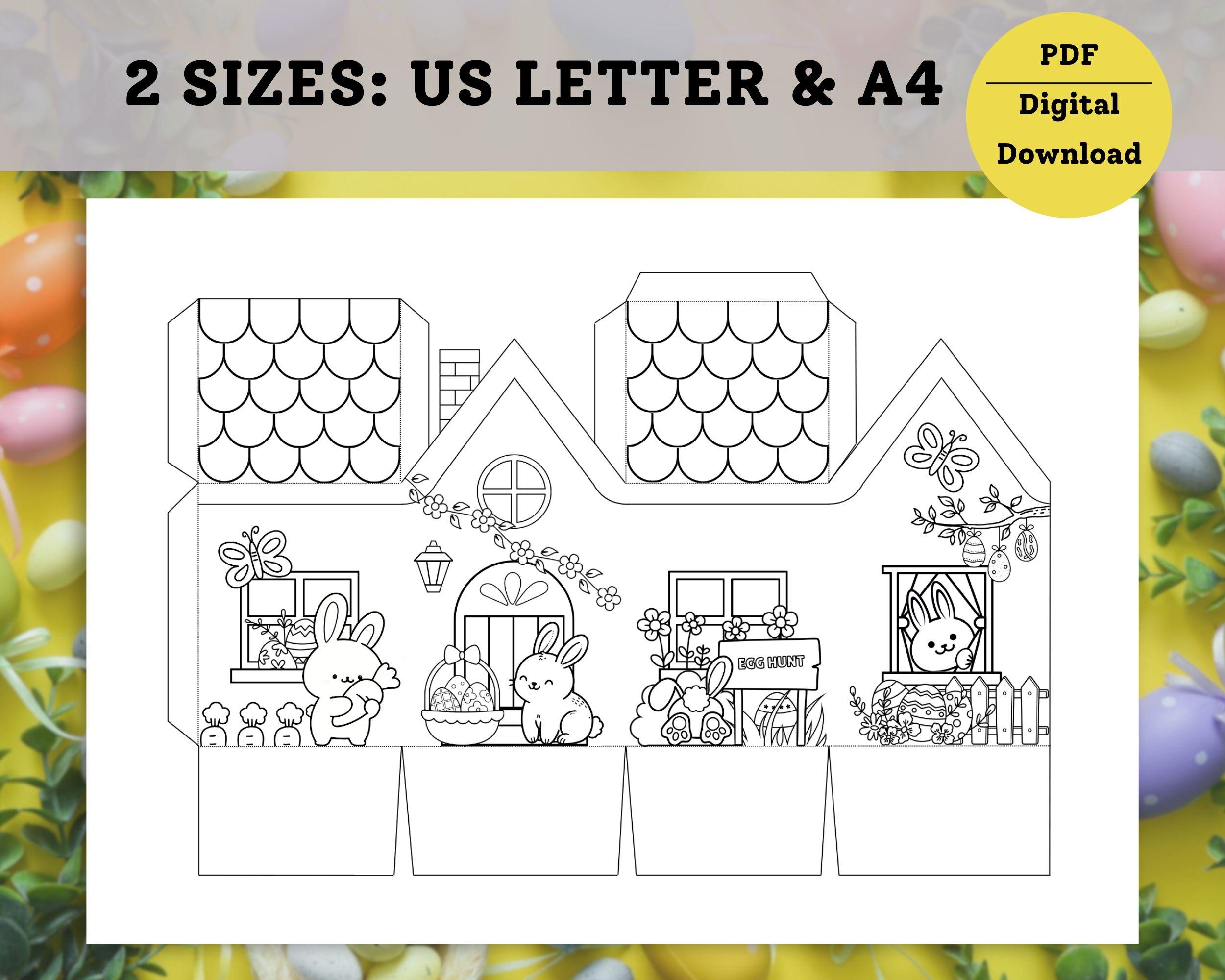 Easter Bunny House Coloring, 3D Paper House, Easter Craft for Kids ...