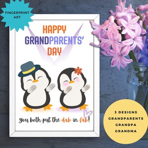 Manualidad para el Día de los Abuelos con Huellas Dactilares, Tarjeta con Arte de Huellas Dactilares para Niños Pequeños, Actividad para Preescolar y Guardería, Regalos DIY para Abuelos y Abuelas, Pingüino Dabbing