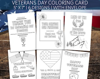 Happy Veterans Day kleurkaart, bedankt Veterans Day Craft, Memorial Day patriottische kaarten, militair pensioen cadeau, klas DIY-kaarten
