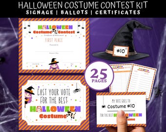 Halloween Costume Contest Kit, Halloween Ballot, Halloween Costume Contest Voting Cards, Classroom Halloween Best Costume Award Certificates