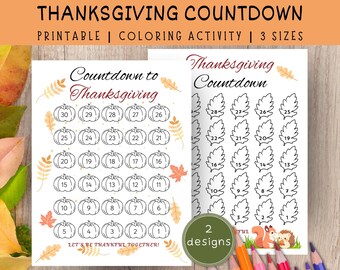Thanksgiving Countdown Calendar, Preschool Coloring Activity, Kids Advent Calendar, Days until Thanksgiving, Fall Bulletin Board Decor