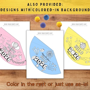 2026 New Year Party Hat, Make Your Own Hat Coloring Pages, New Years Eve Crafts for Kids, NYE Paper Hat Template, Printable Party Hat DIY image 6