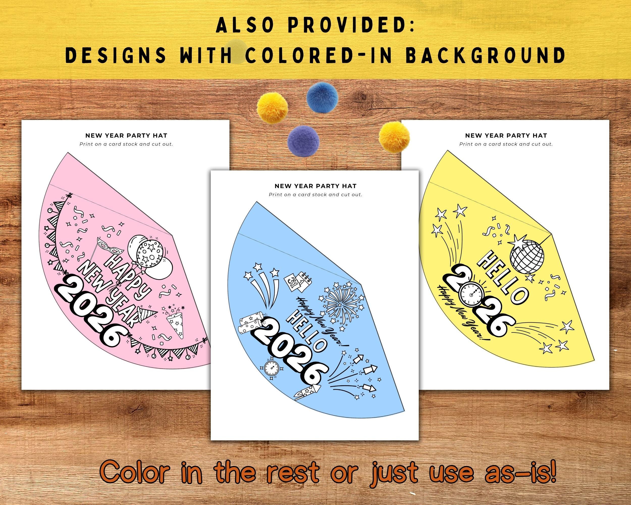 2026 neujahr partyhut, machen sie ihre eigenen hut ausmalbilder