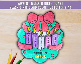 Advent Craft For Kids, Christmas Advent Wreath Sunday School Craft, Bible Coloring Advent Printable, Christian Homeschool Advent Activities