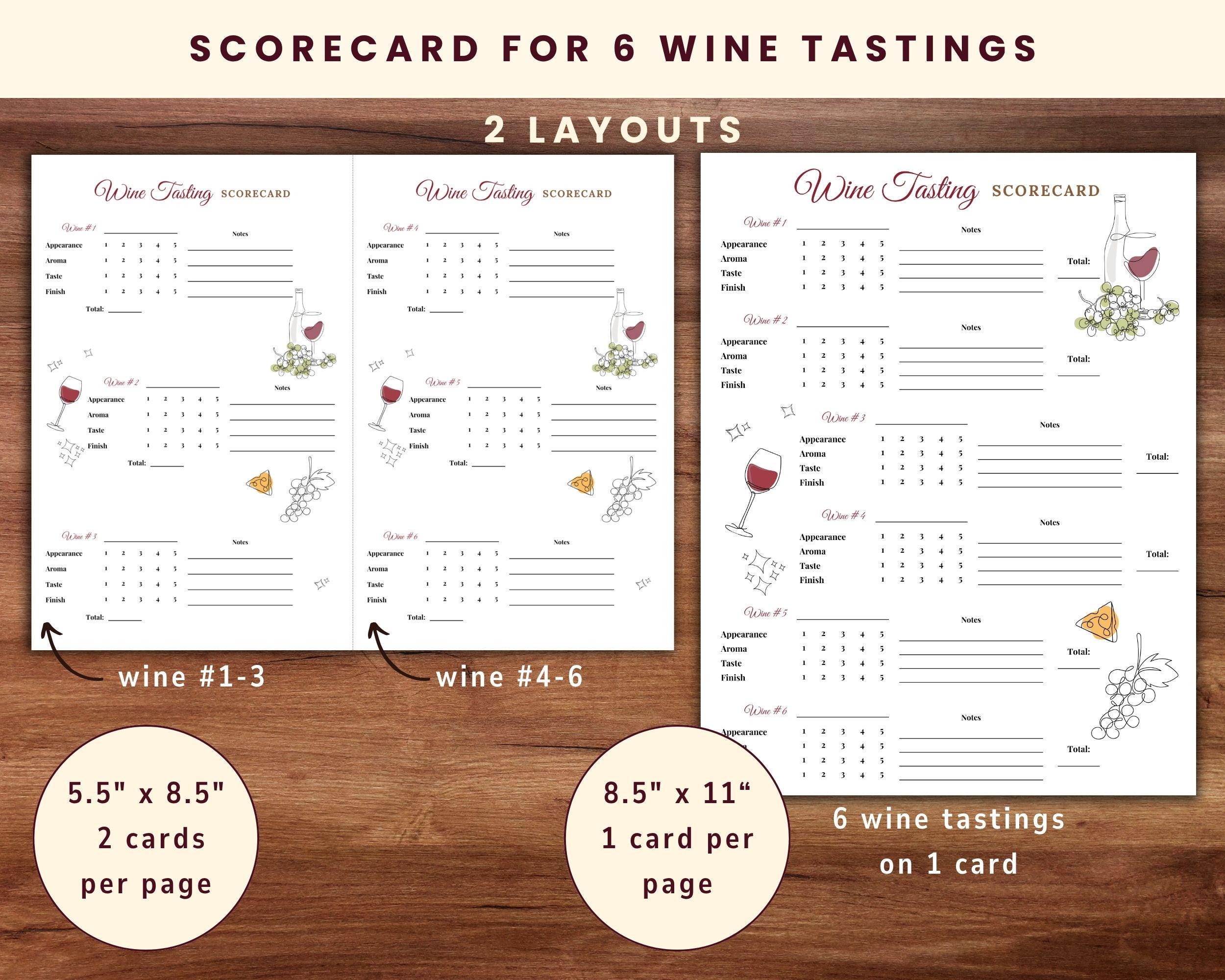 Wine Tasting Score Card, Wine Tasting Score Sheet, Wine Score Card for ...