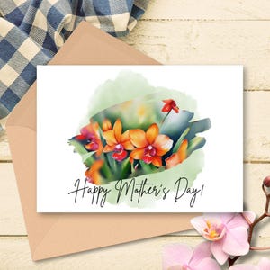 Tarjeta floral de acuarela para el Día de la Madre, tarjeta de orquídea para esposa, tarjeta del Día de la Madre para la nuera, tarjeta floral para el Día de la Madre para mamá primeriza.