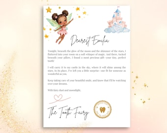 African American Tooth Fairy Letter, Tooth Fairy Note, Toothfairy Letter, Black Fairy Lost First Tooth Letter, Tooth Fairy Keepsake Gift