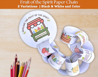 Fruit of the Spirit Craft for Kids, Paper Chain Fruits of the Spirit Coloring Pages, Sunday School Lesson, VBS Galatians 5 Kids Bible Study