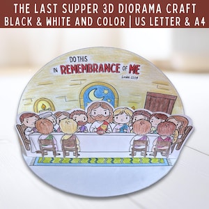 Das letzte Abendmahl 3D druckbare Diorama Karwoche Handwerk, Gründonnerstag Jesus Abendmahl Handwerk, Vorschule Ostern Färbung Sonntag Schulhandwerk