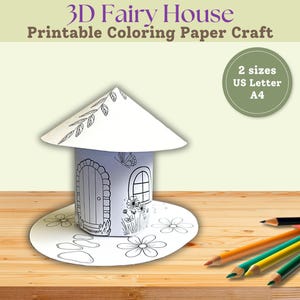 Créations en papier pour enfants, maison de fée, modèle de maison en papier, maison en papier 3D à faire soi-même, maison de fée à colorier, maison de village fée champignon