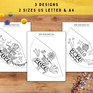 2026 New Year Party Hat, Make Your Own Hat Coloring Pages, New Years Eve Crafts for Kids, NYE Paper Hat Template, Printable Party Hat DIY image 5