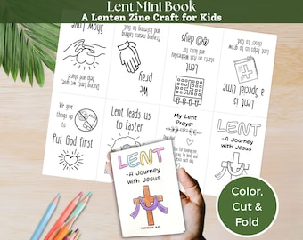 Lent Craft For Kids, Lent Coloring Mini Book Printable, Lent Sunday School Resources, Lenten Journey Mini Zine, Kids Lent Activities