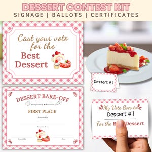 Dessert Bake Off-Contest Best Dessert Award Urkunde, Dessert Back Contest Score Sheet, Wahlkarten, Back Contest Tischkarten