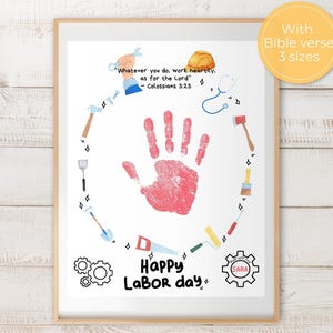 Bible Verse Labor Day Handprint Craft, Sunday School Craft, Christian Preschool Handprint Keepsake, Homeschool Bible Lesson, Church Craft
