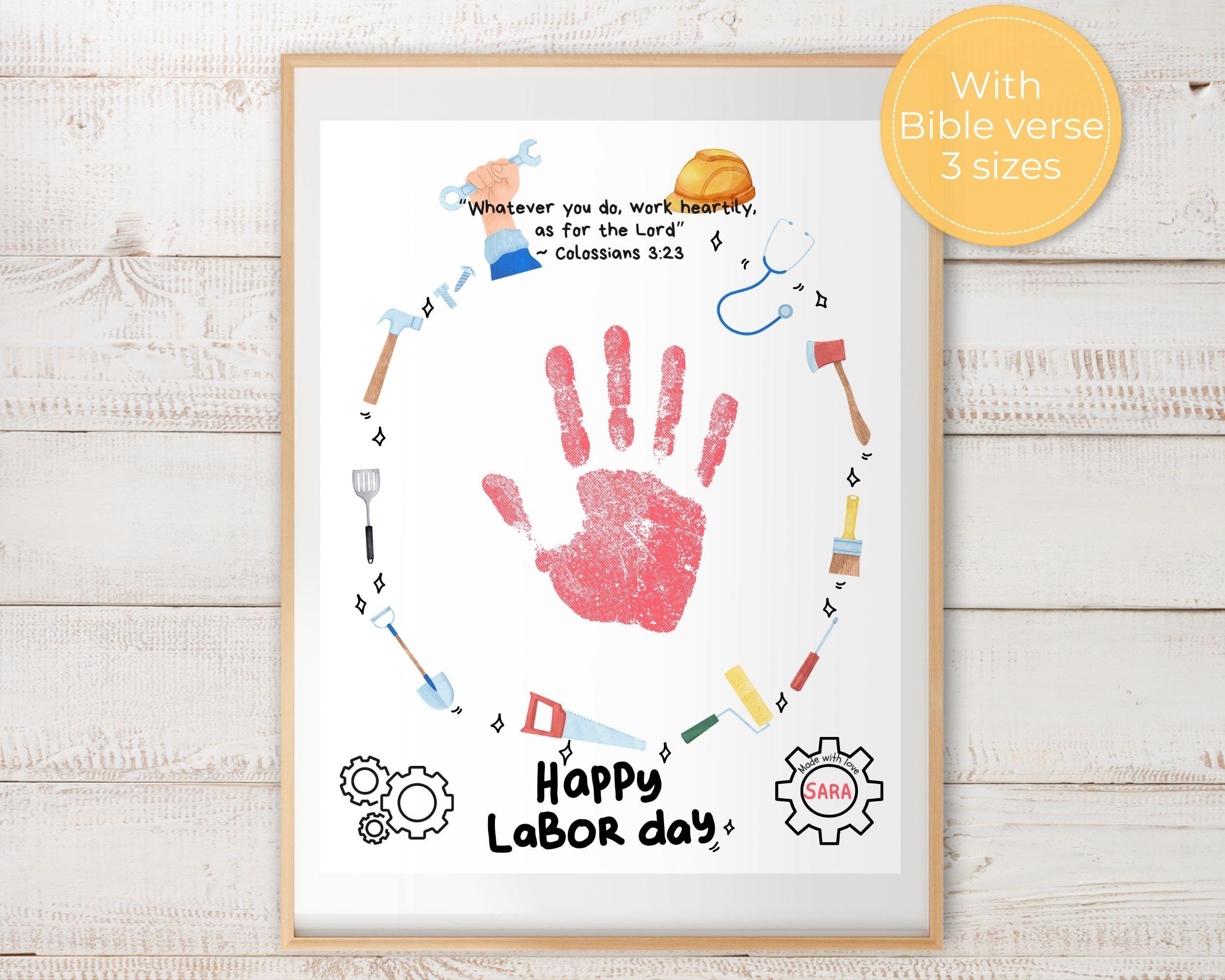 37 Easy & Fun Labor Day Crafts for Kids of All Ages 31 Bible Verse Labor Day Handprint Craft, Sunday School Craft,…
