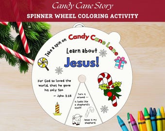Candy Cane Spinner Wheel Coloring Craft, Kids Sunday School Craft, Christian Preschool Homeschool Bible Craft Activity, Sunday School Lesson