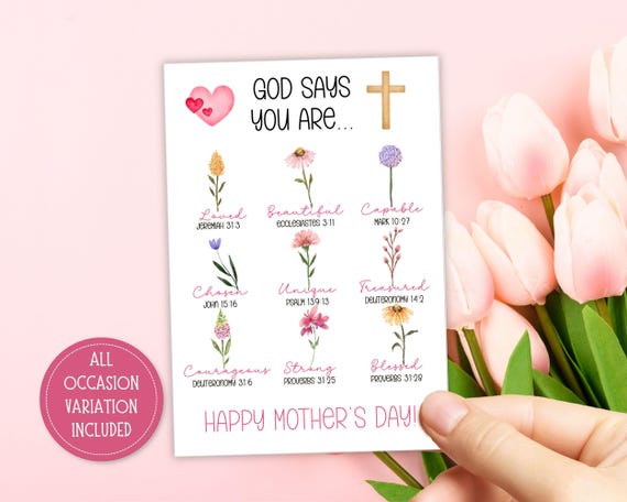 God Says You Are Mothers Day Card, Bible Verse Card, Religious Gift Tag, Mothers Day Blessing Scripture Card, Christian Mothers Day Gift Tag