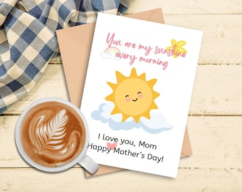 Mother's Day Printable Card, Sunshine Mom's Day Card, Instant Digital Download, Mom's Day card from kids, Kids card for gifts, Print at home