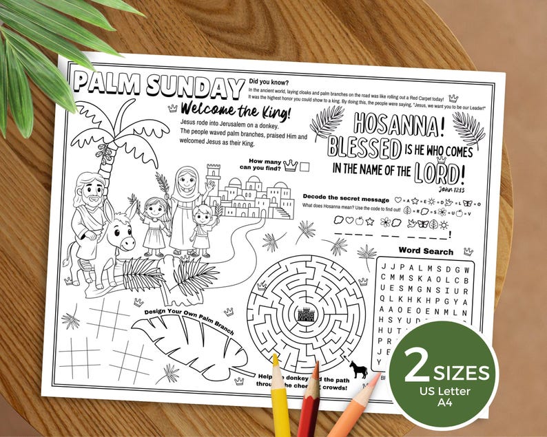 Palm Sunday Activity Placemat, Holy Week for Kids Coloring Placemat ...