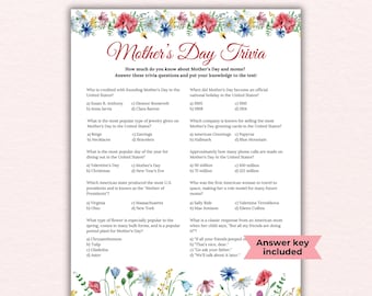 Mothers Day Trivia Worksheet Game, Mothers Day Games for Seniors & Adults, Mothers Day Brunch Quiz, Mom Trivia with Answers, Tea Party Games
