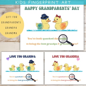 Artisanat d'empreintes de main pour la fête des grands-parents, carte d'art d'empreintes digitales pour tout-petit, école maternelle, activité de garderie, cadeaux DIY pour grand-père, grand-mère, impression de canard rétro