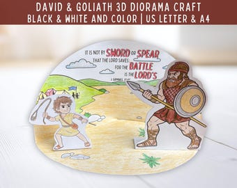 David and Goliath Craft, 3D Printable Diorama, Sunday School Craft, Bible Coloring Page, Faith over Fear Bible Study for Kids, VBS Activity