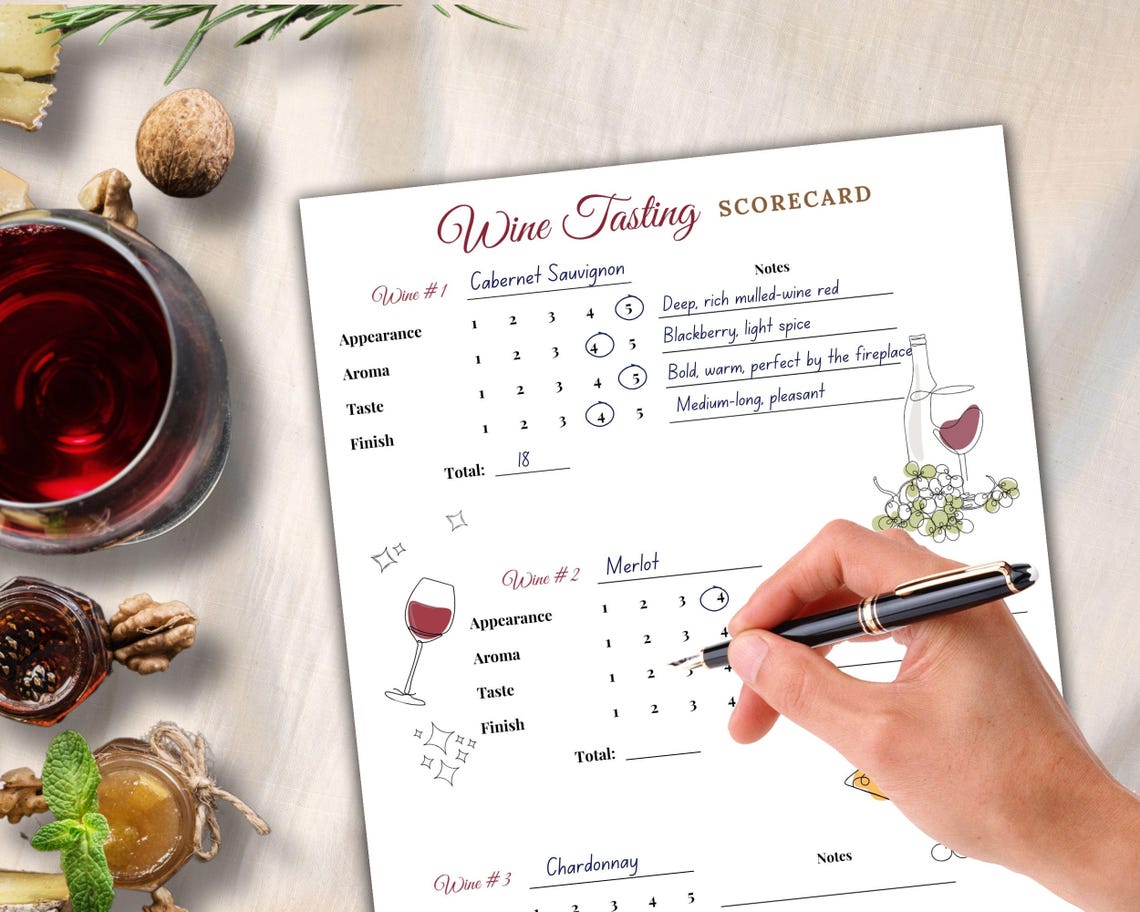 Wine Tasting Score Card, Wine Tasting Score Sheet, Wine Score Card for ...
