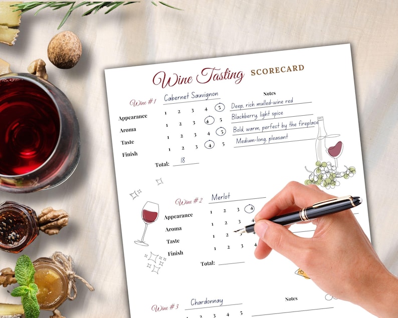 Wine Tasting Score Card, Wine Tasting Score Sheet, Wine Score Card for ...