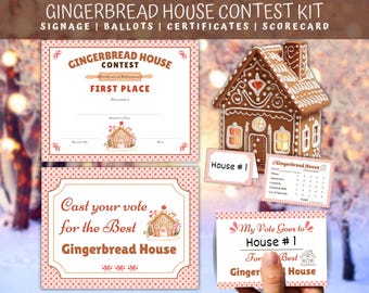 Gingerbread House Decorating Contest Kit, Christmas Award Certificates, Gingerbread Contest Voting Cards, Gingerbread Party Holiday Contest