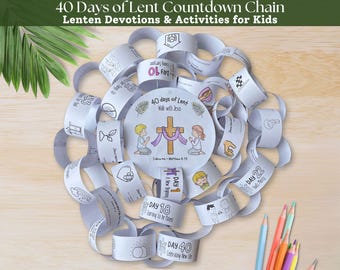 40 Days of Lent Countdown Chain, Lent Calendar for Kids, Lent Sunday School Resources, Lenten Devotional Activities, Ash Wednesday Craft