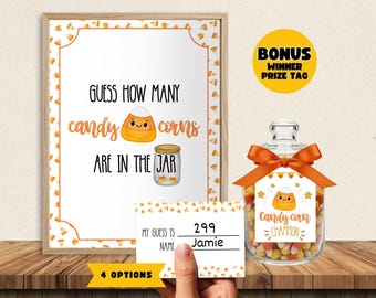 Candy Corn Guessing Game, Halloween Party Game, Guess How Many Candy Jar Guessing Game | Classroom, Fall Festival, Baby Shower, Office Games