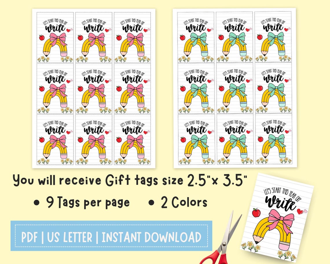 Back to School Pencil Holder Gift Tag, Happy First Day of School Pencil ...