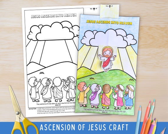 Jesus Ascension Craft, Jesus Ascending into Heaven, Ascension Coloring Page, Sunday School Craft, Christian Easter Story, Kids Bible Lesson