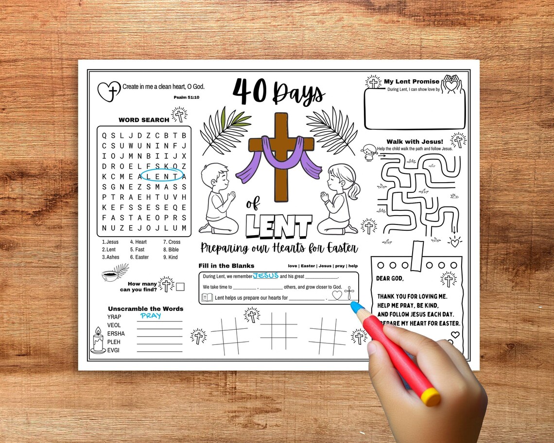 40 Days of Lent Activity Placemat, Lent Sunday School Resources, Kids ...