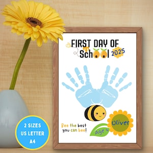 First Day of School Bee Handprint Craft for Toddler, Preschool Handprint, Teacher Resource Back to School DIY Kids Craft, Memory Keepsake