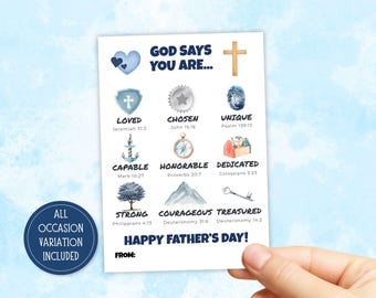 God Says You Are Fathers Day Card, Fathers Day Bible Verse Card, Religious Gift Tag, Fathers Day Blessing Scripture Card, Christian Dad Gift