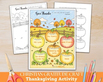 Give Thanks to God Fall Gratitude Craft, Pumpkin Patch Thanksgiving Activity, Autumn Sunday School Craft, Christian Homeschool Coloring Page
