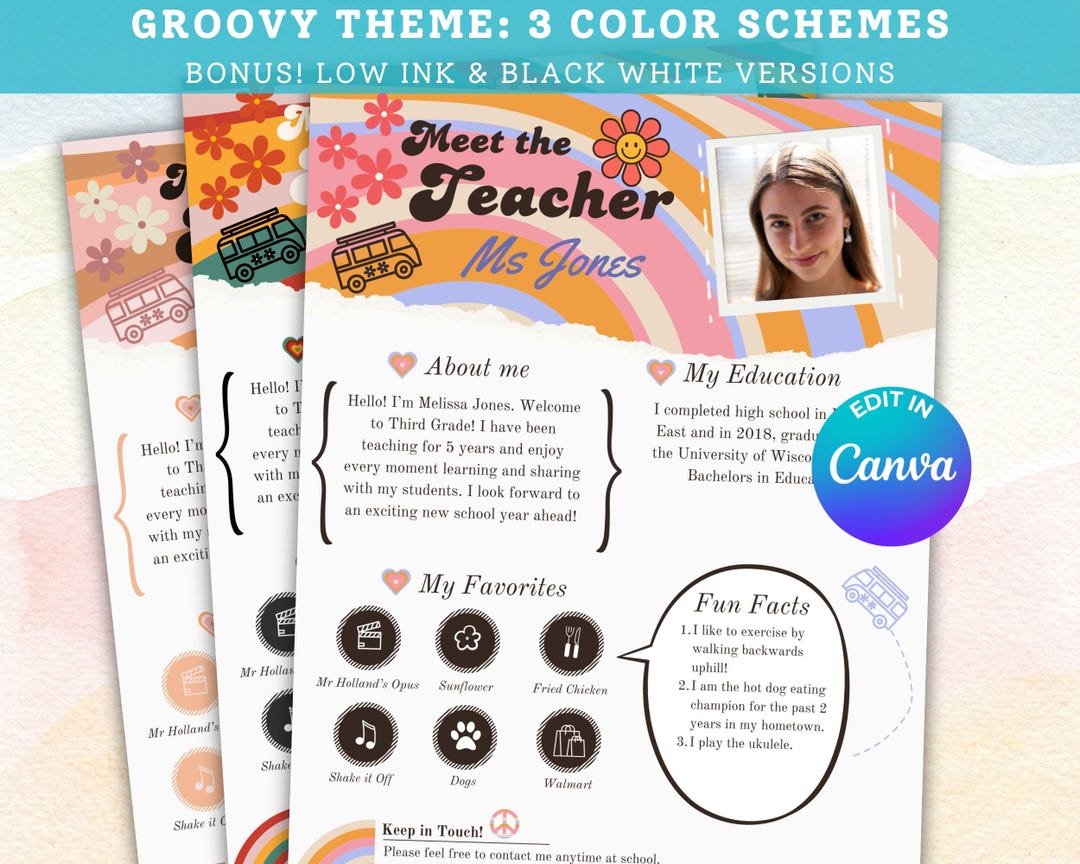 Groovy Meet the Teacher Template, Retro Back to School Open House Flyer ...