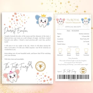 Carta del Hada de los Dientes, Recibo del Hada de los Dientes, Nota Editable del Hada de los Dientes, Carta de Recuerdo por la Caída del Primer Diente, Certificado de Diente, Regalo del Hada de los Dientes