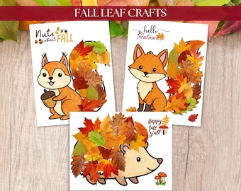 Fall Leaf Crafts Printable, Woodland Animals Fall Crafts for Kids, Fall Classroom Nature Craft, Autumn Activity for Kindergarten & Preschool