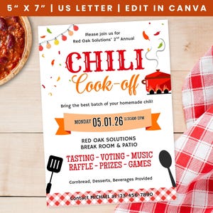 Chili Cook Off Flyer Template, Office Chili Cookoff Editable Invitation, Chili Contest School Fundraiser Flyer, Chili Tasting Potluck Invite