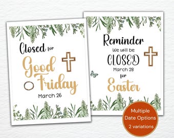 Closed for Good Friday Sign, Closed for Easter Holiday Closure Sign, We are Closed for Holiday Business Door Sign, Store Office Closed Sign