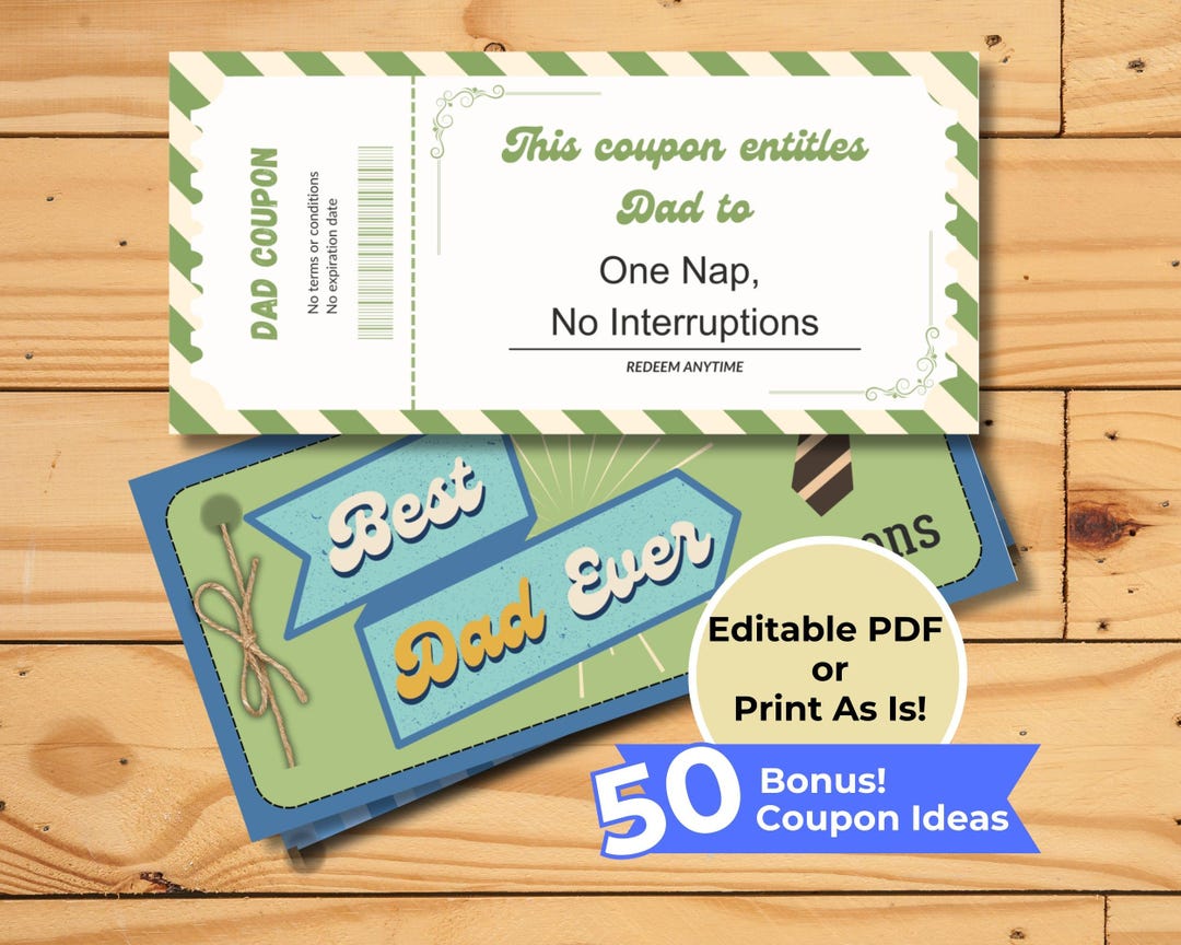 Fathers Day Printable Coupons, Editable Coupon Book for Dad, Best Dad ...