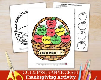I am Thankful For Apple Basket, Thanksgiving Craft for Kids, Fall Gratitude Craft, Preschool Fall Craft, Autumn Classroom Gratitude Activity