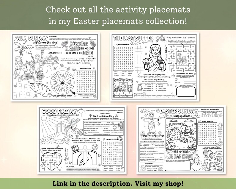 Good Friday Activity Placemat, Holy Week for Kids Coloring Placemat ...