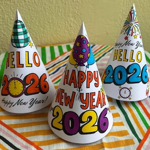 2026 New Year Party Hat, Make Your Own Hat Coloring Pages, New Years Eve Crafts for Kids, NYE Paper Hat Template, Printable Party Hat DIY image 2