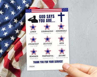God Says You Are Veterans Day Card, Military Retirement Blessing Tag, Church Veteran Appreciation, Sunday School Thank a Veteran Bible Verse