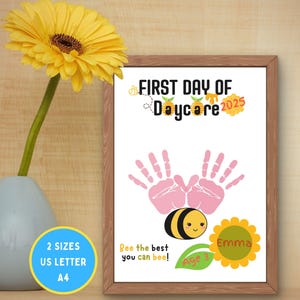 First Day of Daycare Bee Handprint Craft for Toddler, Preschool Handprint, Back to School Day Care Sign, DIY Kids Craft, Memory Keepsake