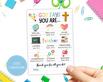 God Says You Are Teacher Appreciation Card, Christian Teacher Thank You, Bible Verse End of Year Gift Tag, Sunday School, Children's Church