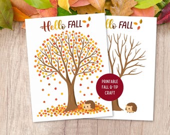 Fall Tree Q-Tip Painting Craft, Fall Crafts for Kids, QTip Painting Sheets, Toddler Art Autumn Activities, Preschool Fine Motor Activity